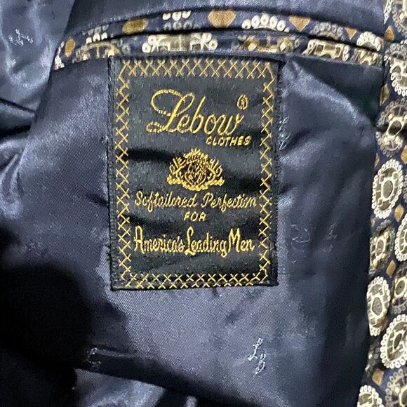 Lebow Clothes 100% Silk Blazer Gold Navy Pattern Sz 48 Made in USA Vintage - Picture 3 of 9